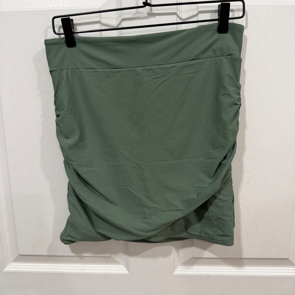 Prana Womens Ruched Mini Skirt Sage Green Active Travel Bodycon Size M